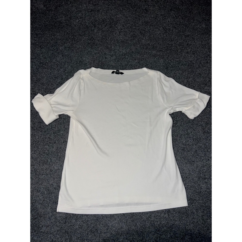 Lauren Ralph Lauren White Cotton Boat Neck Short Sleeve Top Size Large